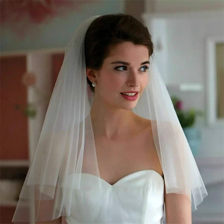 Two Layer Short Wedding Comb Cheap Cut Edge Elegant Soft Tulle White/Ivory Bridal Veils