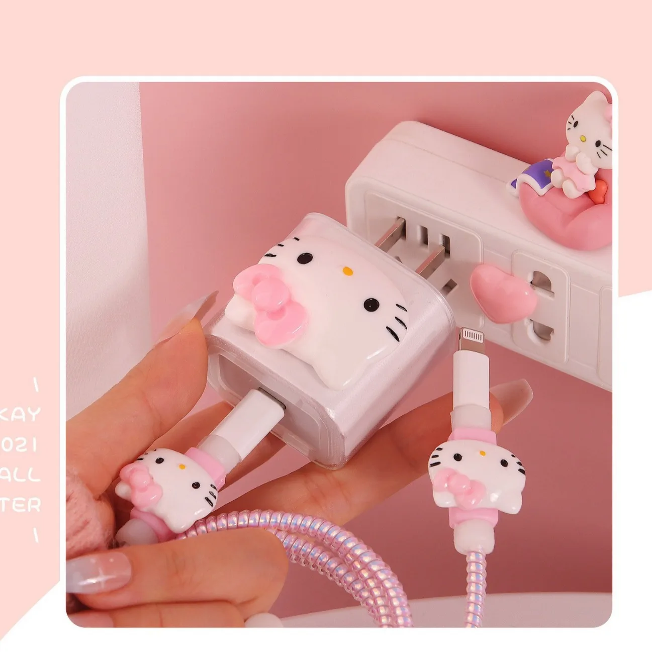 4pcs/set New Hello Kitty Cable Protective Case for Apple 18/20w Charge Winder Cartoon Charger Protective Case for iPhone 16