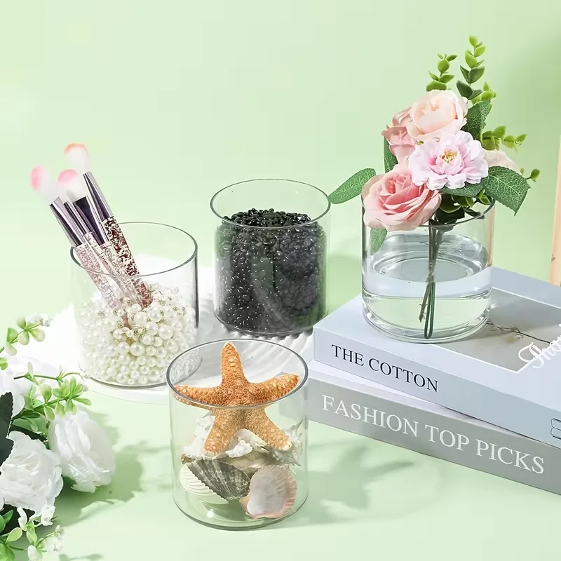 Modern High‑Transparent Cylindrical Acrylic Vase, Clear Round Flower Container, Wedding Reception Table Centerpiece