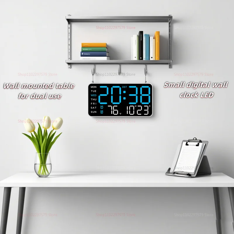 Large Digital Wall Clock LED Square Electronic Clock Multi-Function Living Room Hanging or Vertical Dual Purpose Timer