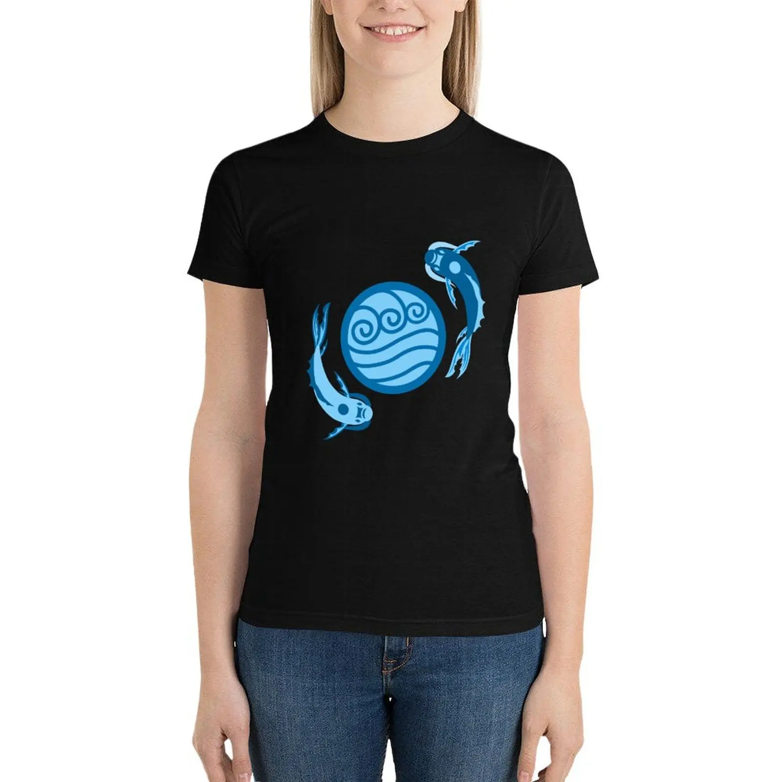 Koi Fish-T-shirt pour femme, chemisier vintage, vêtements pour femmes, grande taille, médicaments, lune et esprits de l'océan