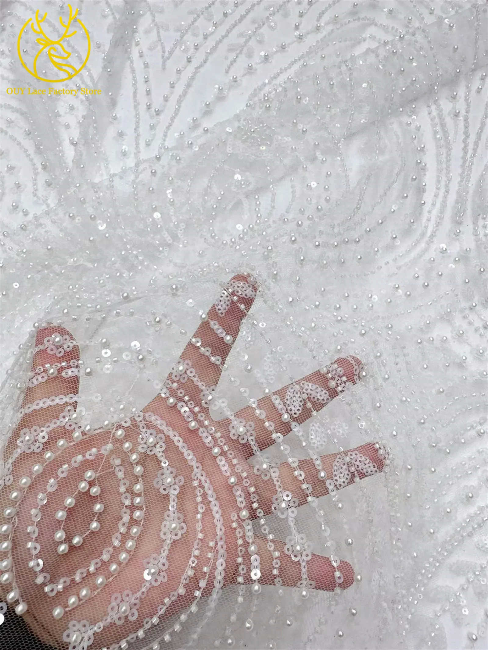 5 Yards afrikanischer Perlen-Pailletten-Spitzenstoff 2026 Hochwertiger nigerianischer französischer Tüll-Mesh-Spitzenstoff für Hochzeitskleider zum Nähen – Detail 23