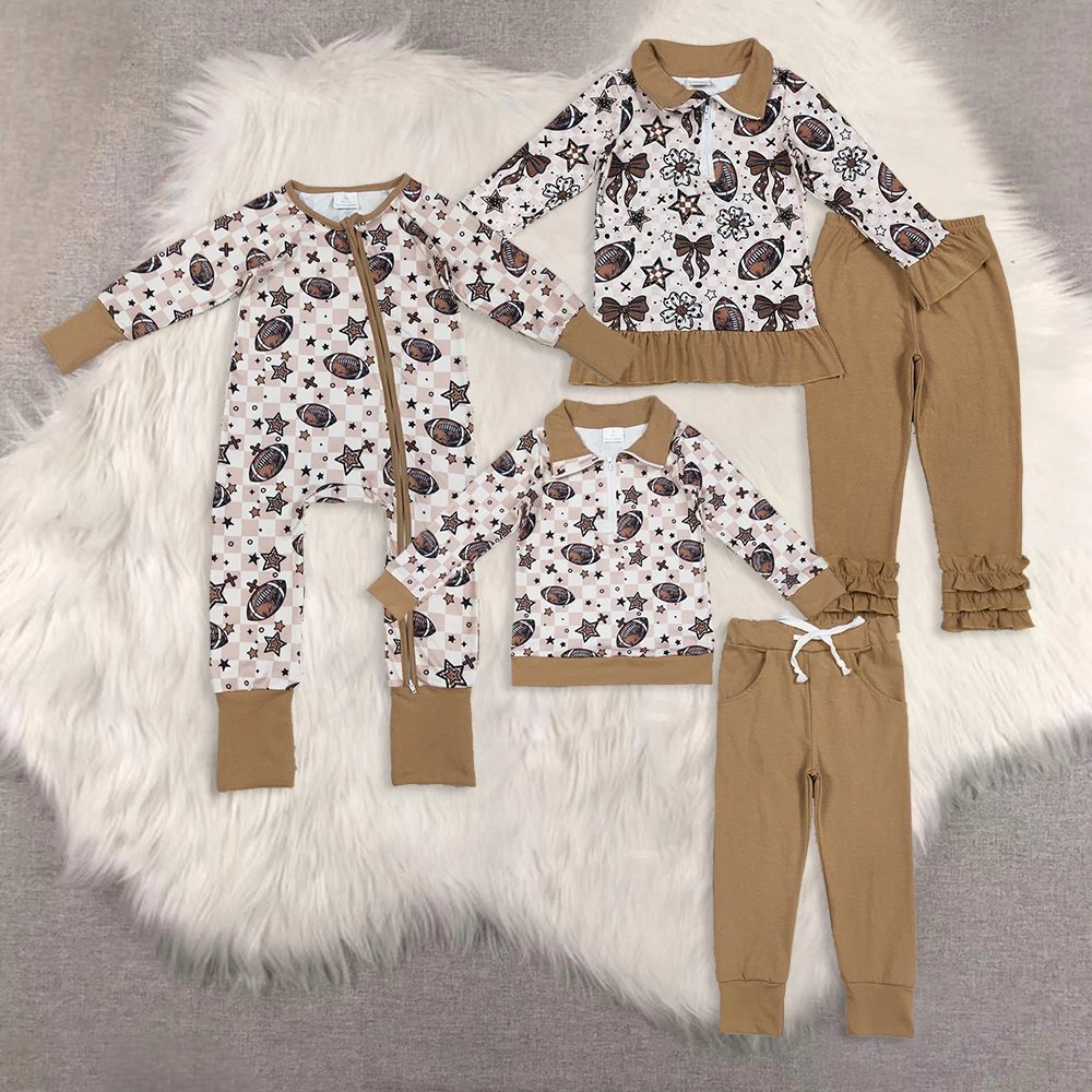 

Sibling Baby Football Team Set with Stars Zipper Pullover And Pocket Pants Comfortable Rompers for Little Ones