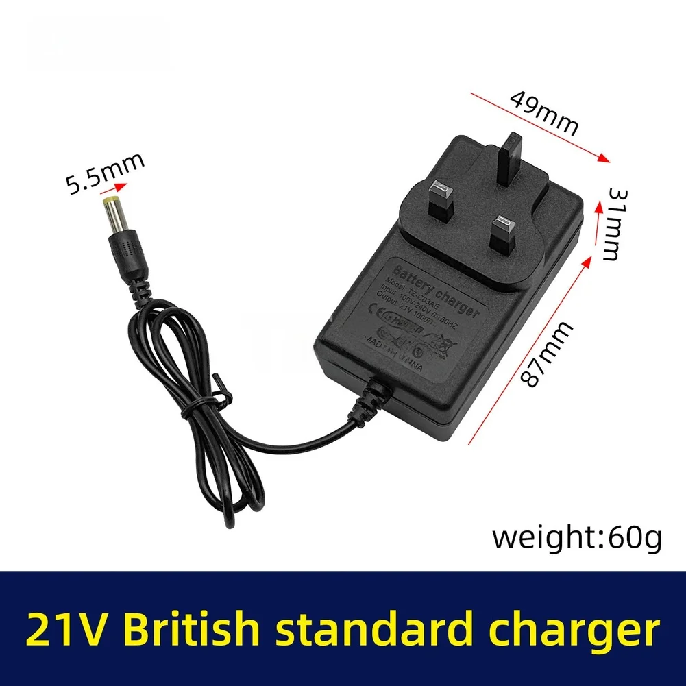 UK 21V Power Adapter for Lithium Battery Drill Plastic Charger Compact Size Lightweight Design UK 21V Power Adapter