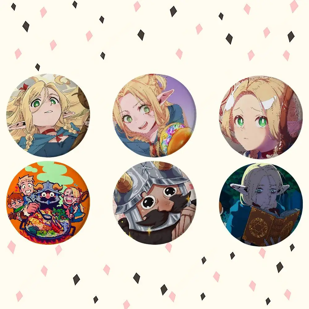 Anime D-Delicious In Dungeon Premium Tinplate Round Lapel Pins: Cute Badge Brooches For Shoulder Bag Accessories, Souvenir Gifts