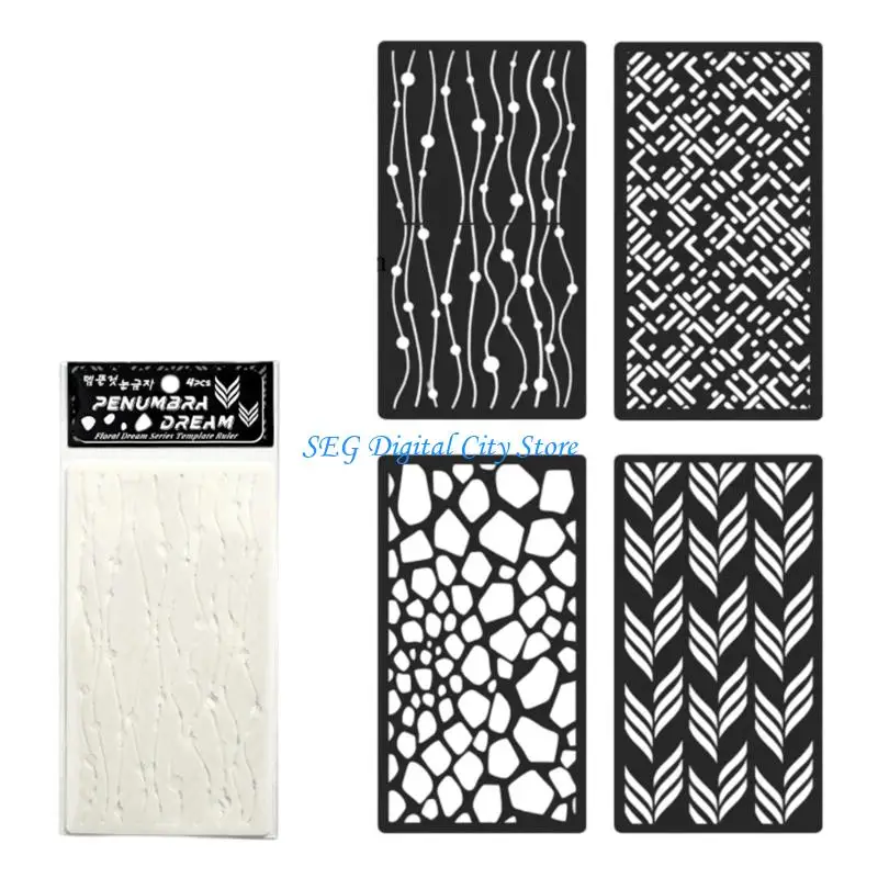 U75B 4 個花ステンシル植物アートテンプレートスクラップブックステンシルクラフトテンプレートハローアウト絵画ステンシル