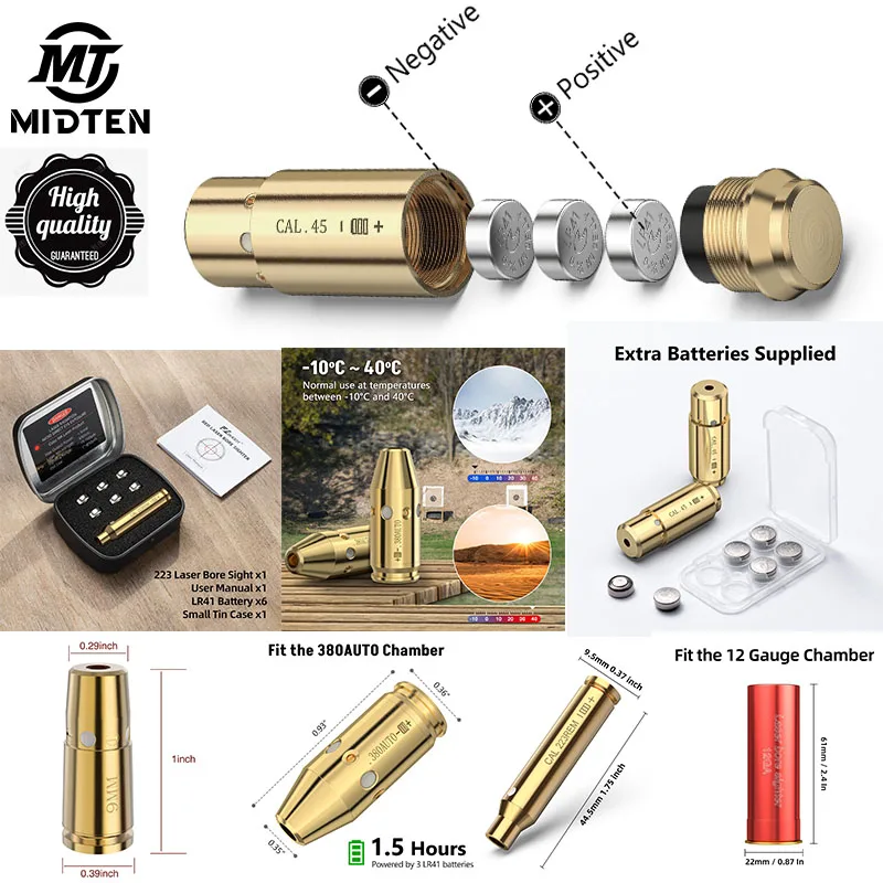 

MIDTEN Bore Sight Laser 223 5.56mm 12 Gauge 380auto 7.62x39mm 9mm .45Acp Red Laser Boresighter with Portable Tin Case and Extra