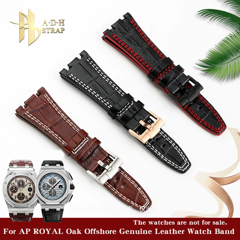 For AP Royal Oak Offshore 15400 Men\'s Genuine Cowhide Leather Watch Band 28mm Pin Buckle Style Watch Strap Waterproof Bracelet