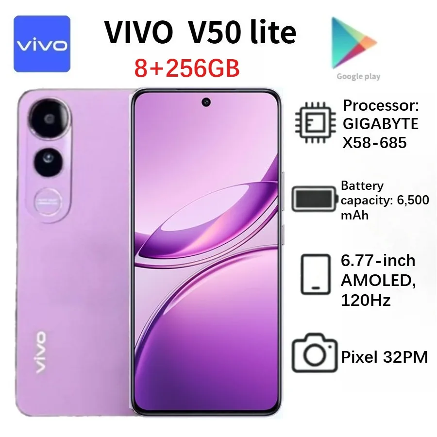 2026 vivo V50 Lite 5G Global Edition Smartphone: 6.77-inch 120Hz AMOLED display, with 8+256GB storage,