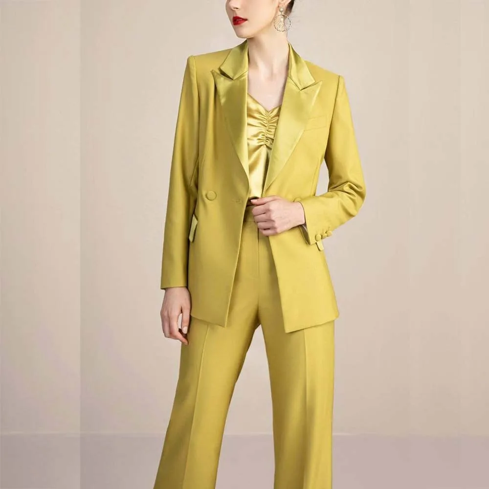 High Quality Women's Suits Elegant Peak Lapel Double Breasted Slim Fit 2 Piece Jacket Pants Sets Customized Female Clothing 2025