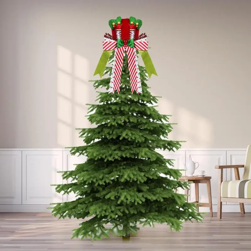 Christmas Tree Topper Bow Funny Christmas Tabletop Ornaments Lengthened Bowknot Unique Tree Topper Holiday Home Decor For Tree