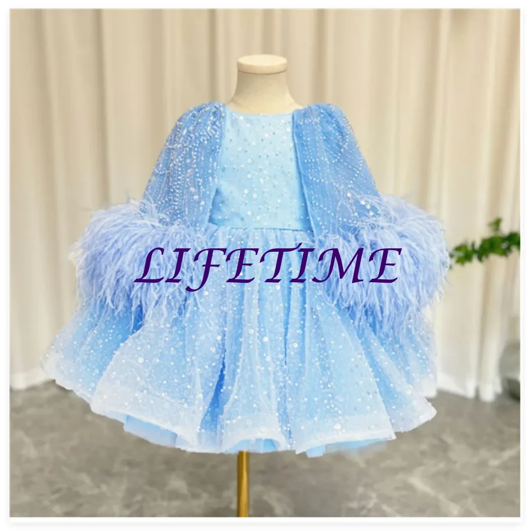 Vestidos florais rosa personalizados para meninas, vestidos de tule sem mangas com apliques e bainha inchada, vestidos de princesa para festa de casamento e aniversário