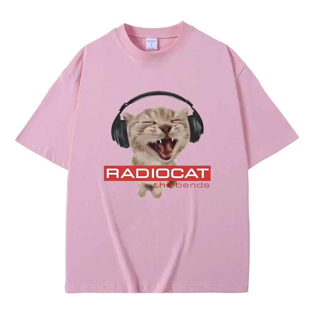 British Rock Band Radiohead Funny Radiocat The Bends Print T-shirt Men Women\'s 90s Vintage Gothic Oversized Tshirt cotton tees