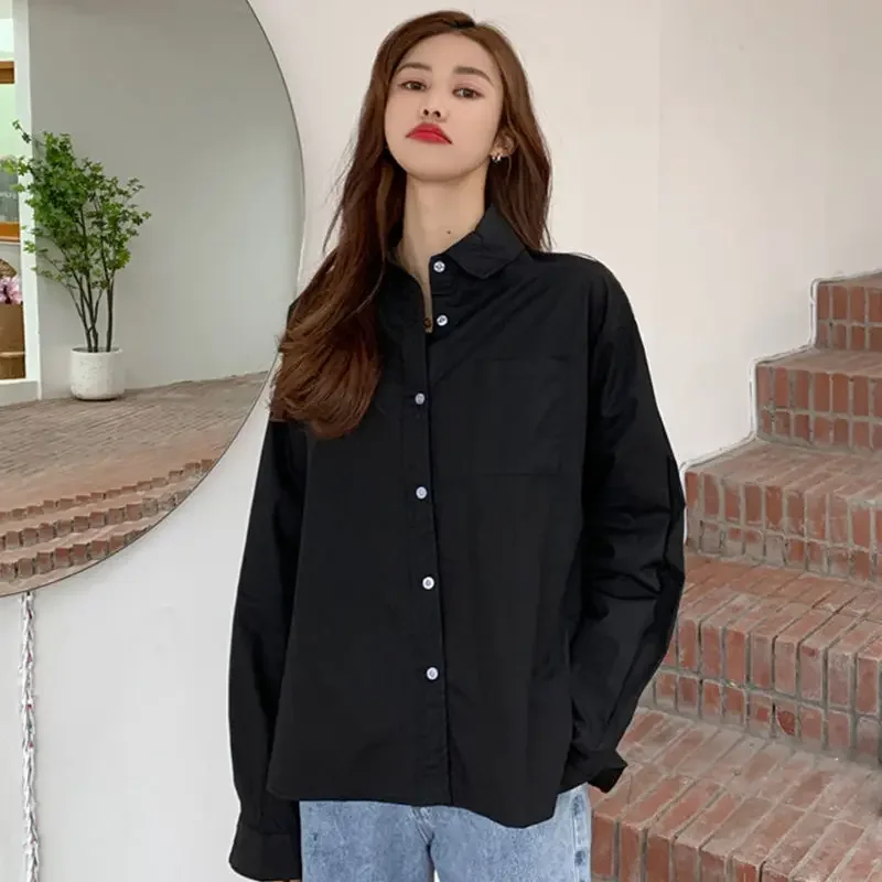 

Casual Shirts for Women Elegant Long Sleeve Harajuku Females Minimalist Korean Style New Clothing Retro Solid Tops Camisas Mujer