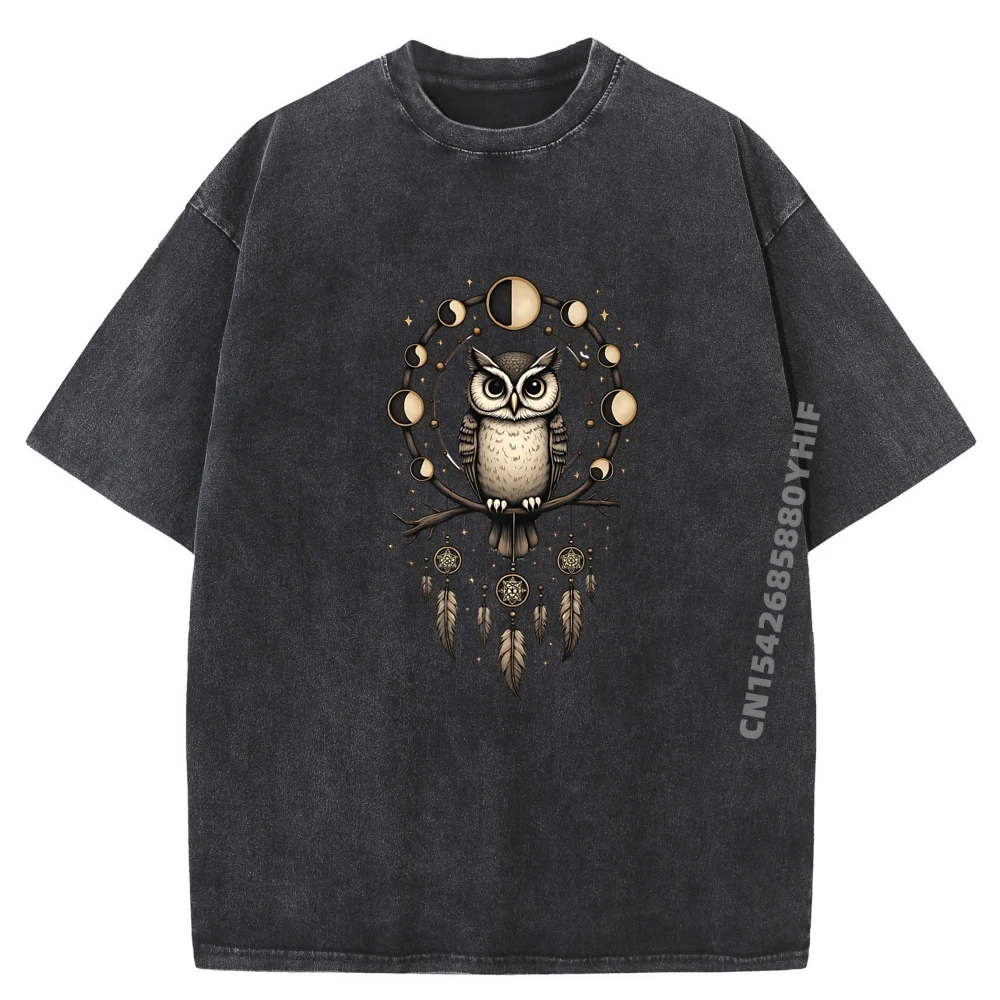 

Новейшие мужские футболки, мужские топы и футболки с изображением совы Luna Owl Dream Boho, мужские потертые футболки в стиле ретро с принтом
