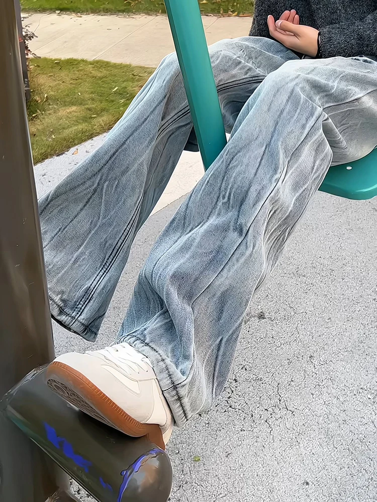 

Cleanfit Blue Lightning Pattern Flared Jeans Men's Winter Fce Straight Leg Slimming High Street Long Trousers Casual Sle