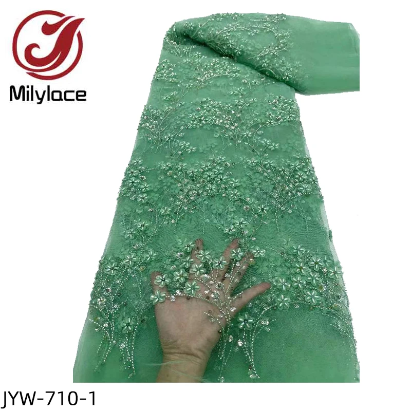 

African Beaded Lace High Quality Nigerian Sequins Lace French Tulle Fabric for Party Dress Sew JYW-710