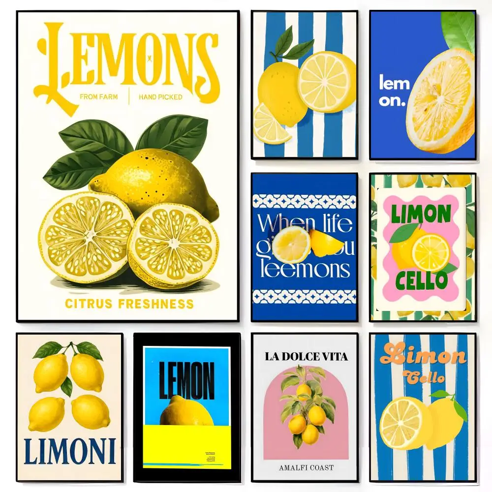 Zesty Bright L-Lemon Illustration Citrus Kitchen Decor Print Poster American Film Mural Home Childrens Room Wall Decor Print