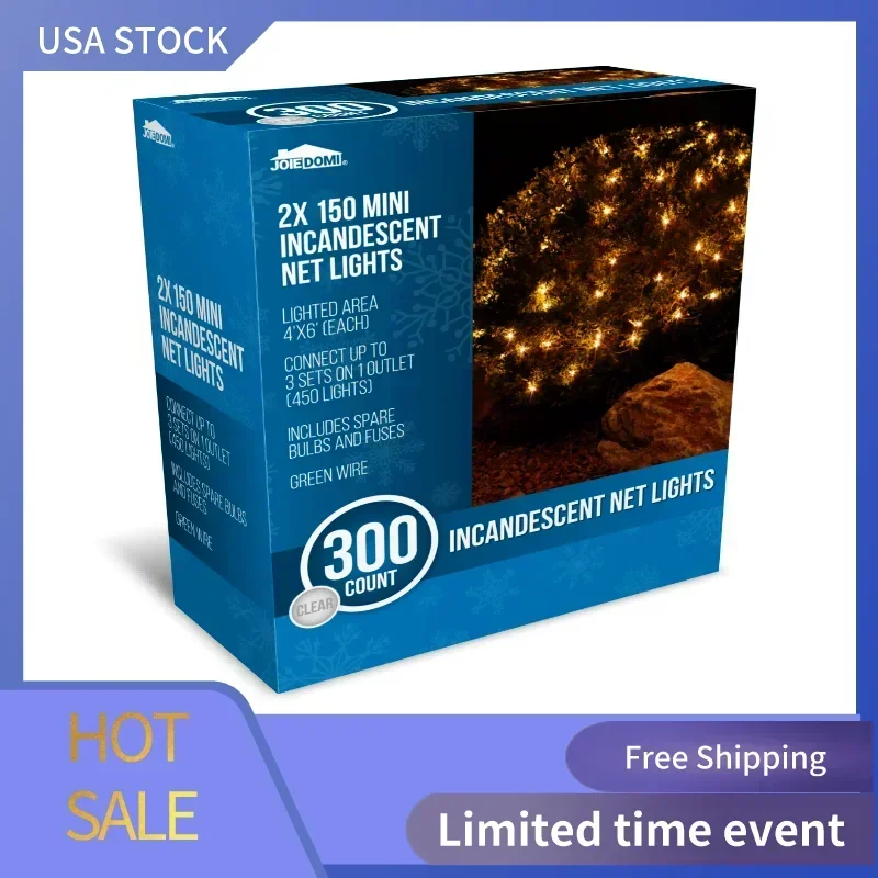 

2 Packs of 150 Warm White Incandescent Christmas Net Lights for Christmas Events, Christmas Eve Night Decor, Christmas Tree