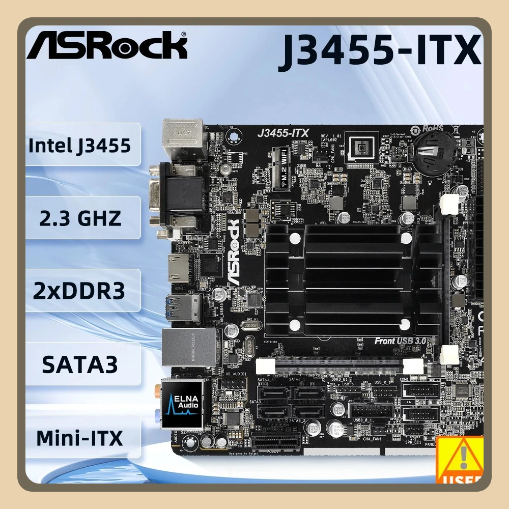 Used  ASROCK J3455-ITX Mini-ITX Motherboard  Intel Quad-Core cpu J3455 DDR3 16GB  Integrated Intel HD Graphics 500 USB 3.1