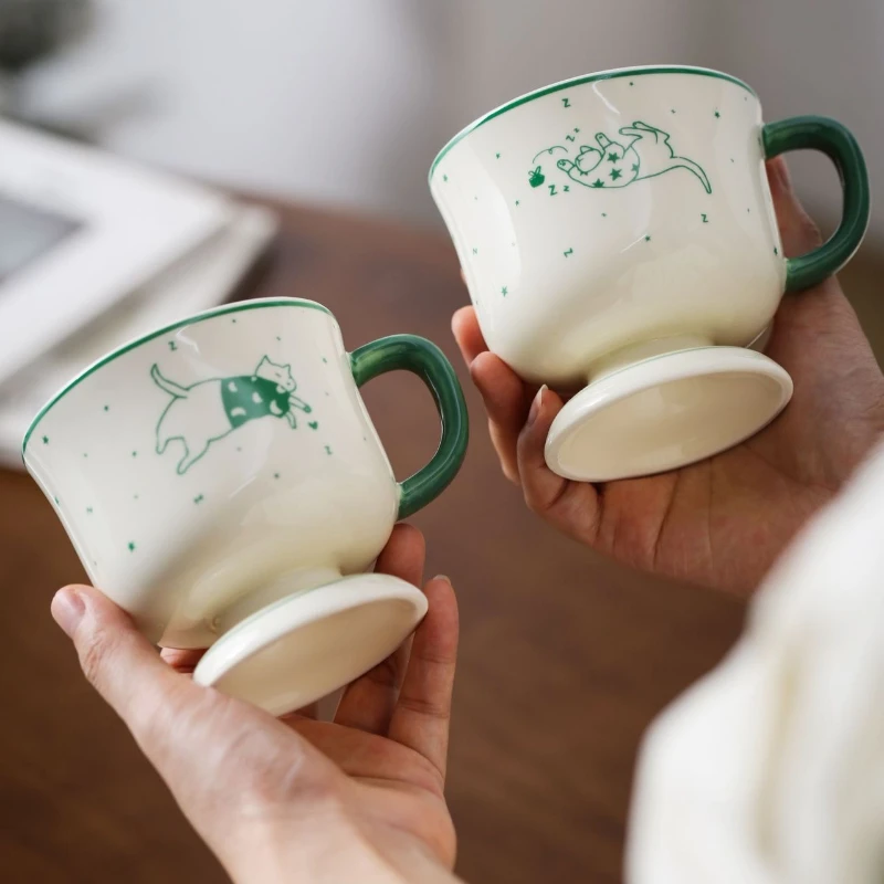 كوب طويل من السيراميك لطيف، مستوى مظهر عالي، أكواب قهوة حديثة وبسيطة للإفطار، ملحقات أدوات الشرب المنزلية #5