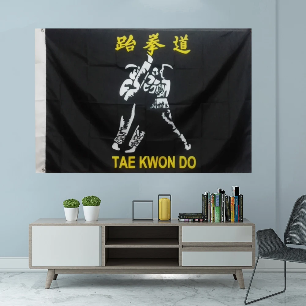 Taekwondo Flag Graphic Custom Printed Hanging Banner Party Outdoor Decoration Polyester Shaft Cover Grommets 3X5FT 90X150CM