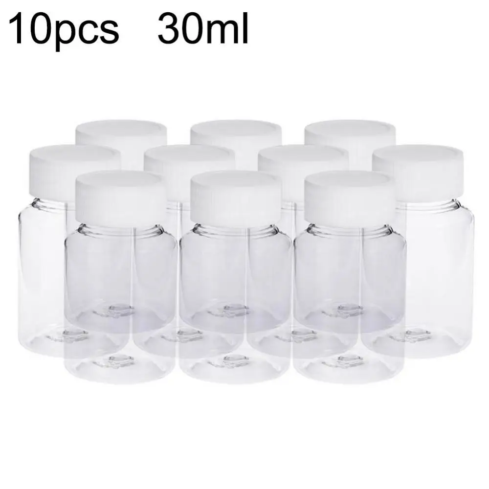 10Pcs 15ml 30ml Plastic Pill Bottles Plastic Seal Bottles Solid Powder Medicine Pill Vial Container Reagent Packing Bottles