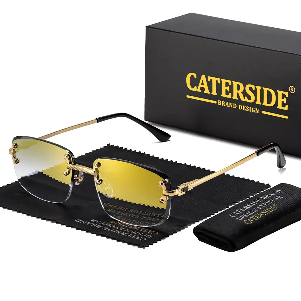 CATERSIDE Rahmenlose Sonnenbrille für Herren und Damen, luxuriöse Outdoor-Party-Sonnenbrille, Metallrahmen, Spiegel-Verlaufsgläser, UV400 – Detail 4