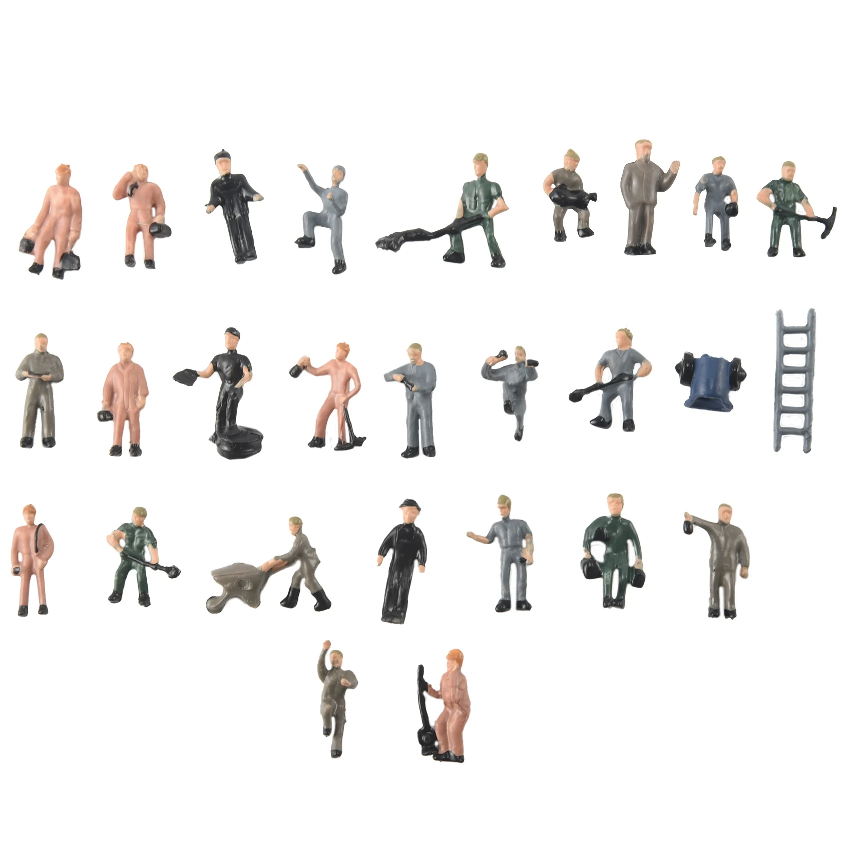 25 peças 1:87 estatuetas pintadas em miniatura de trabalhadores ferroviários com balde e escada