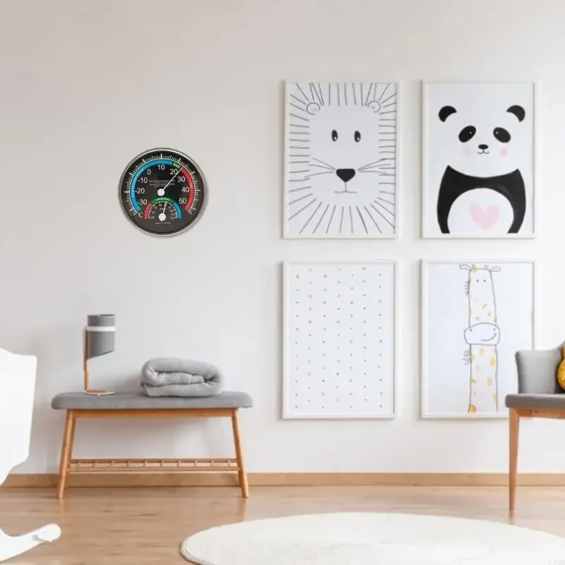 Termómetros analógicos montados en pared Temperatura del humbrómetro Medidor Pantalla transparente Termoshigrómetro 13