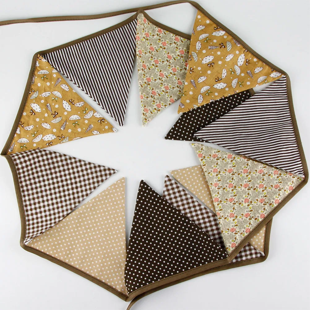 

Brown String Flag Cotton Party Bunting Banner For Home Kids Room Wall Hanging Photography Background Decorations