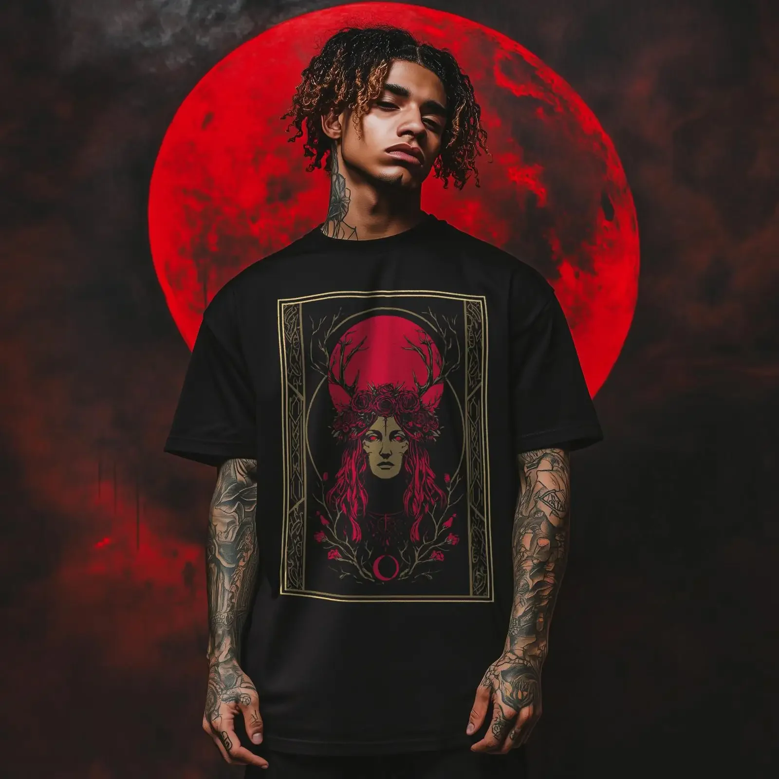 Blood Moon Priestess T Shirt vintage Washed Slightly Unisex homme Soft graphic streetwear Stylish Breathable Comfortable