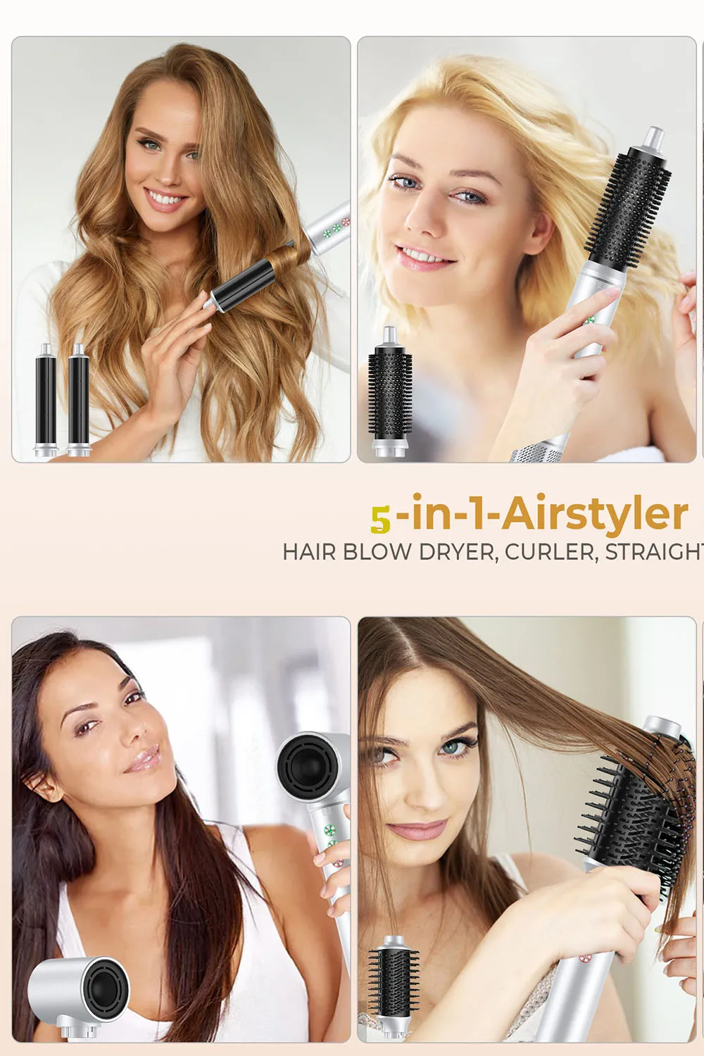 5 في 1 عالية السرعة الهواء الساخن فرشاة مجفف الشعر الأيونية مجفف للنفخ للتصفيف وتجعيد مجفف للنفخ تصفيف أداة مشط كهربائي