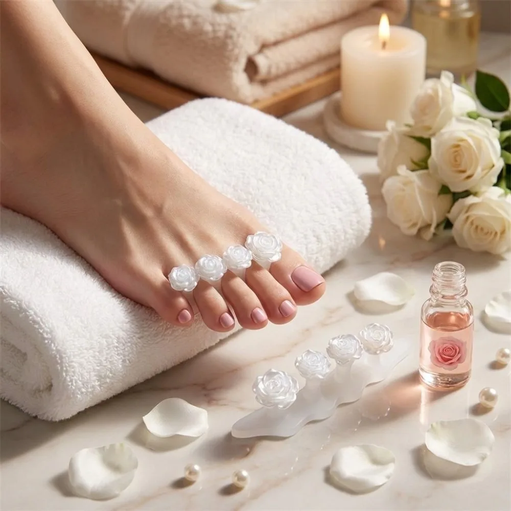 2PCS Flower Toe Separators Soft Silicone Anti Sticking Toe Spacers for Nail Polish Pearl Nail Painting Toe Splitter Salon