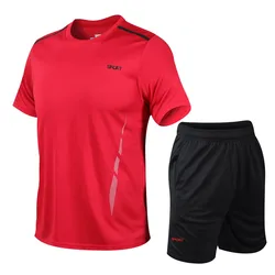 CHRLCK Men's Quick Drying Running Sets Breathable Hiking Fishing T-Shirt Short Soft Elasticity Gym Fitness Suits Outdoor Sports