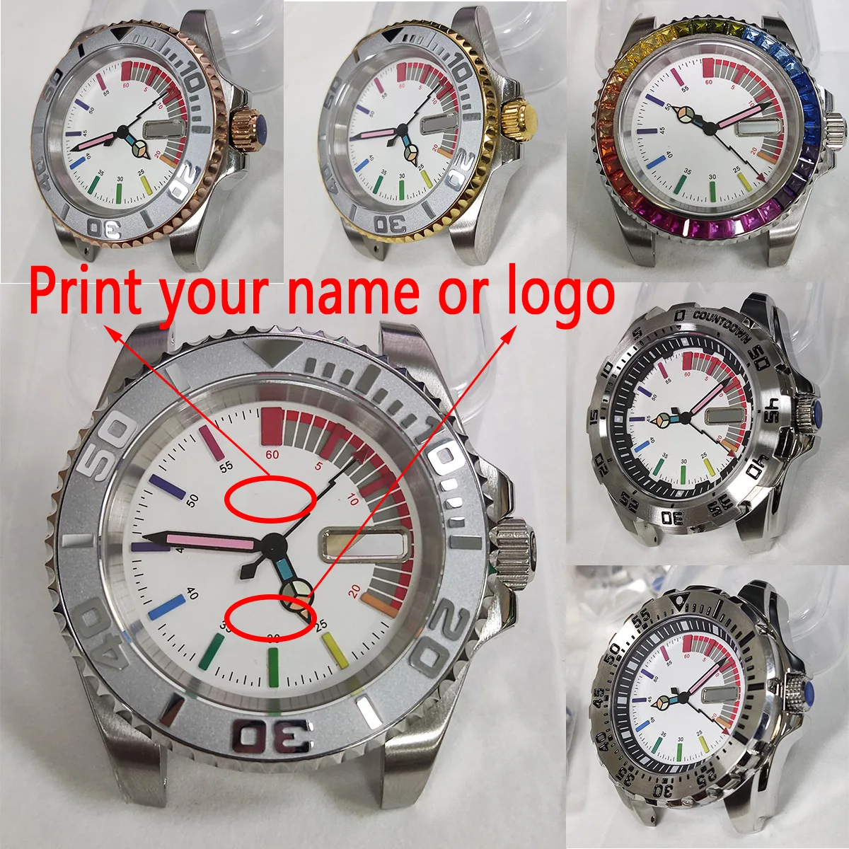 

New watch custom logo nh35 case men watch rainbow dial nh36 watch case nh36 dial skx007 diving watch modify part nh36 movement 3