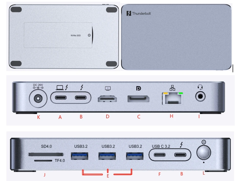 15 1 Thunderbolt 5 Docking Station Triple Display SSD Enclosure 3 Ports USB-A 2.5G Ethernet 8K Display 180W PD Stock for 2.1