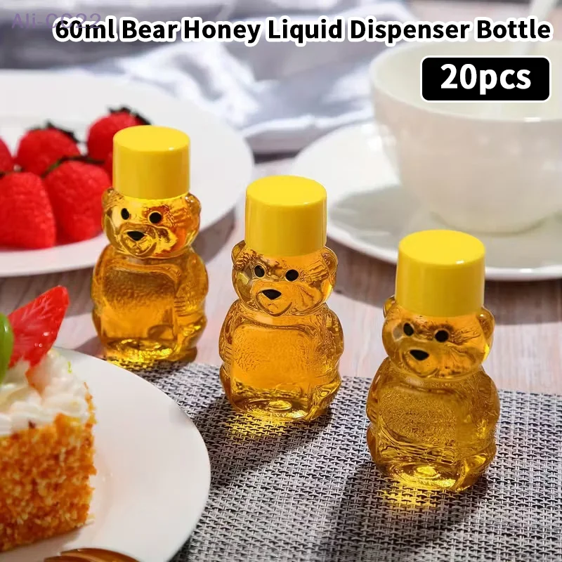 {HMA74} 20Pcs 60ml Cartoon Bear Juice Bottle  Mini Portable Portable Honey Jar Plastic Transparent Disposable Drink Bottle