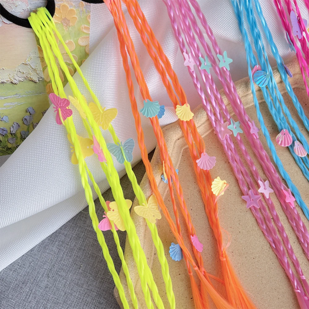 Girls Synthetic Colorful Braids Hair Extensions With Rubber Bands Rainbow Braided Hairpieces Ponytail Hair Accessories For Girls