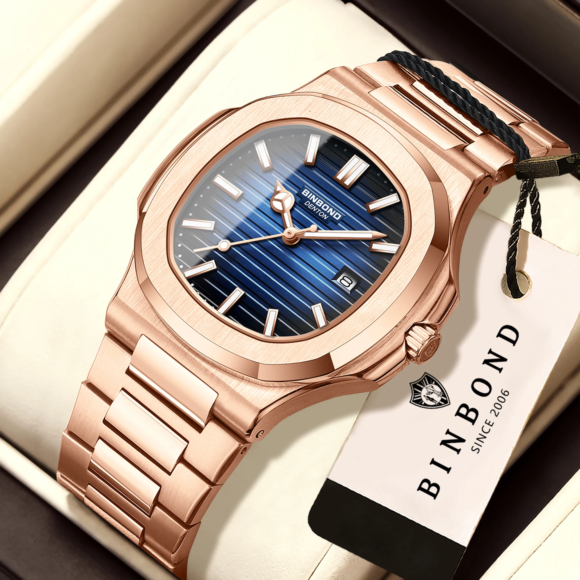 BINBOND Orginal Precise Quartz Watches For Couple Male's And Female's Luxury Luminous Waterproof Couple's Stainless Steel Reloj