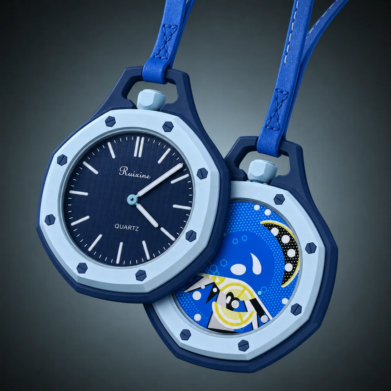 2026 New Octagonal Pocket Watch Necklace Multiple Color Opthiteions Leather Lanyard Casual Hanging Watch White+Gift Box