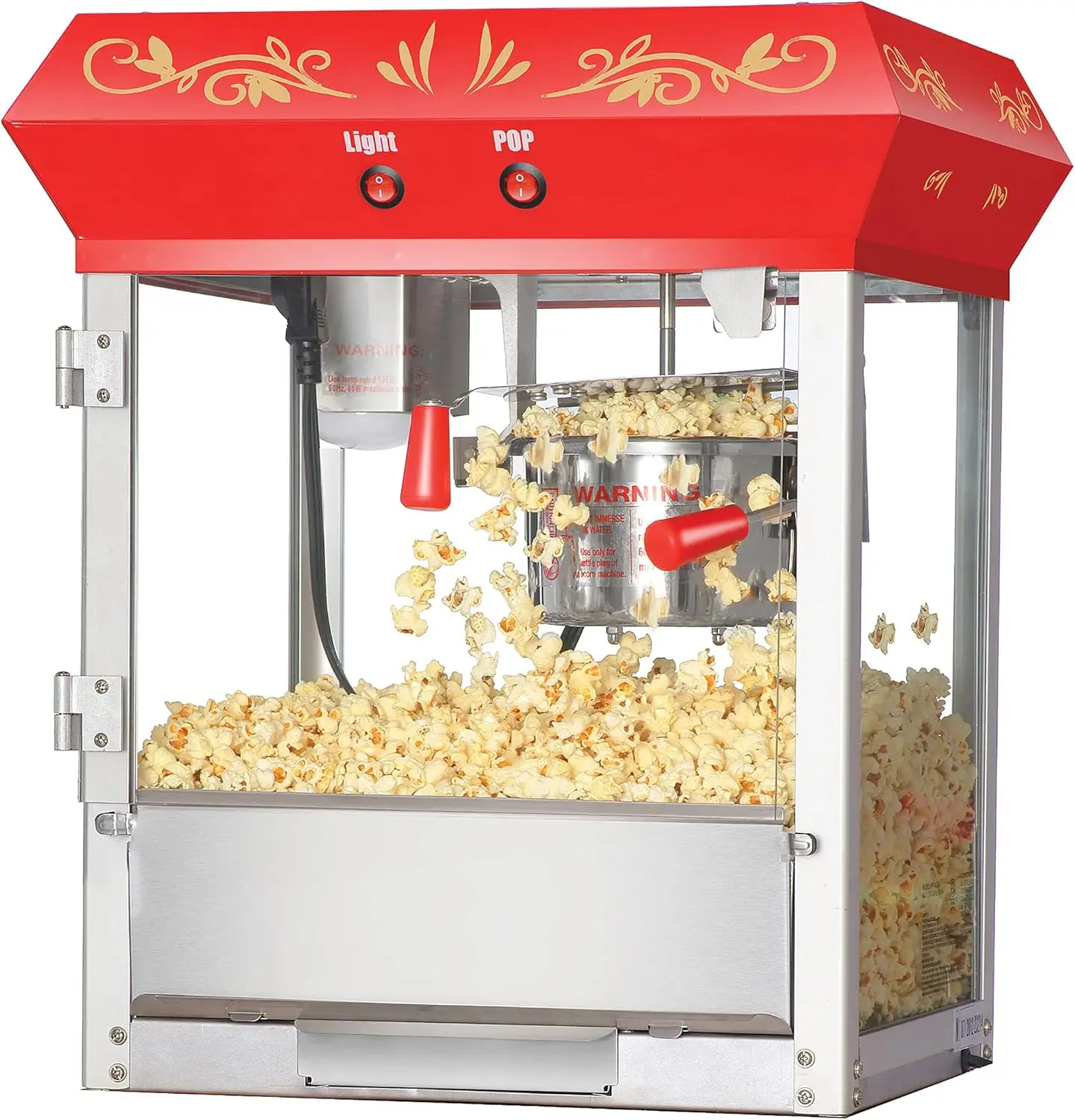 Red 6 oz. Ounce Foundation Old-Fashioned Movie Theater Style Popcorn Popper