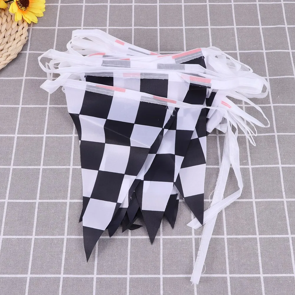 

38Pcs Black White Checkers Pendant Banner Unique Party Decor Hanging Wall Window Mantel Table Festive Moments Pennant Banner