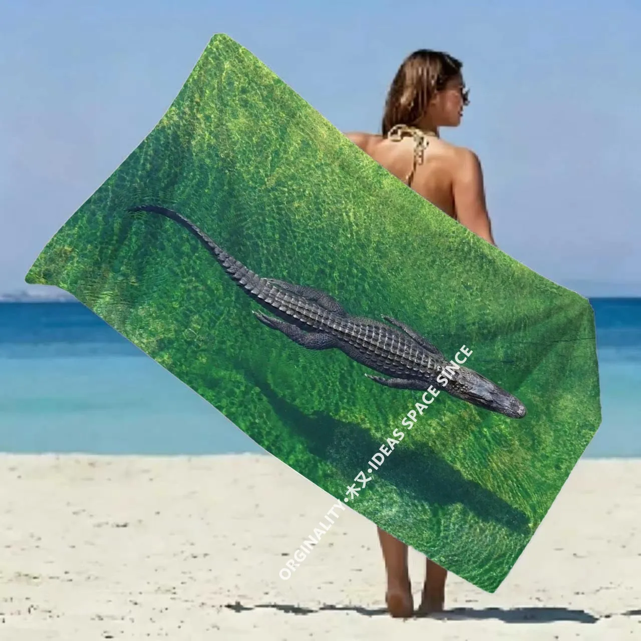 

3D Alligator Underwater Beach Towel Patterned Sunscreen And Windproof Suitable For Swimming Pool Camping Travel