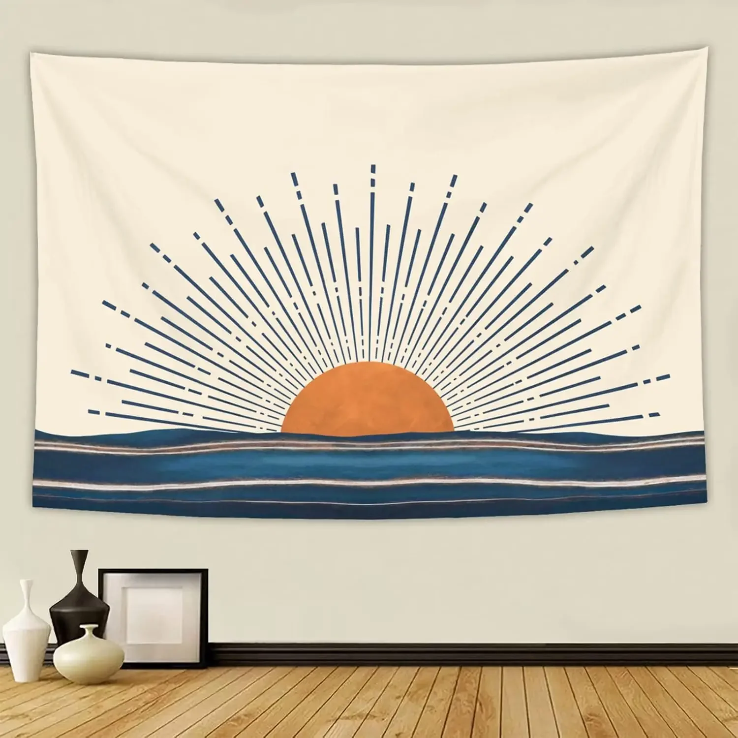 Boho Sun Horizontal Sunset Sunrise Abstract Tapestry Decorative 70s Retro Aesthetic Bohemian Abstract Minimalist Hippie Wall