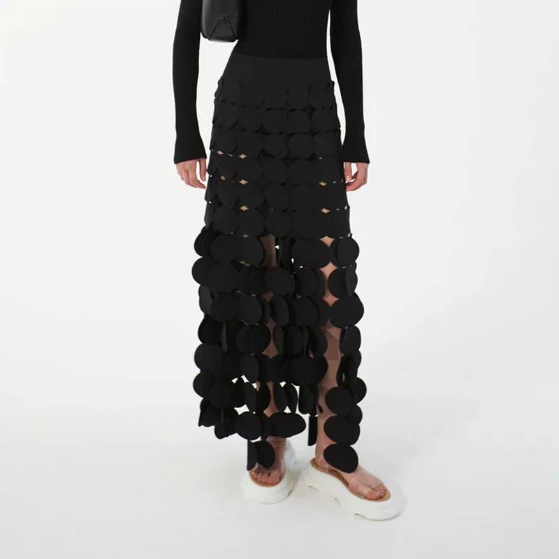 

Solid Elegant Skirt For Women High Waist Patchwork Zipper Irregular Hollow Out Minimalist A Line Skirts Female Fashion New