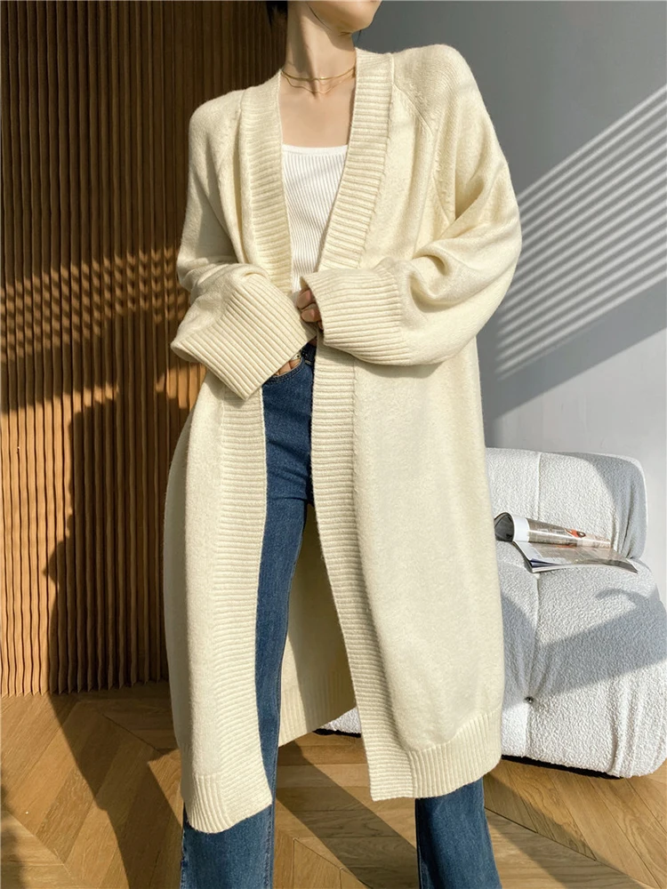 [EAM] Khaki Horn Button Big Size Knitting Cardigan Sweater V-Neck Long Sleeve Women New Fashion Tide Spring Autumn 2024 1DH6439