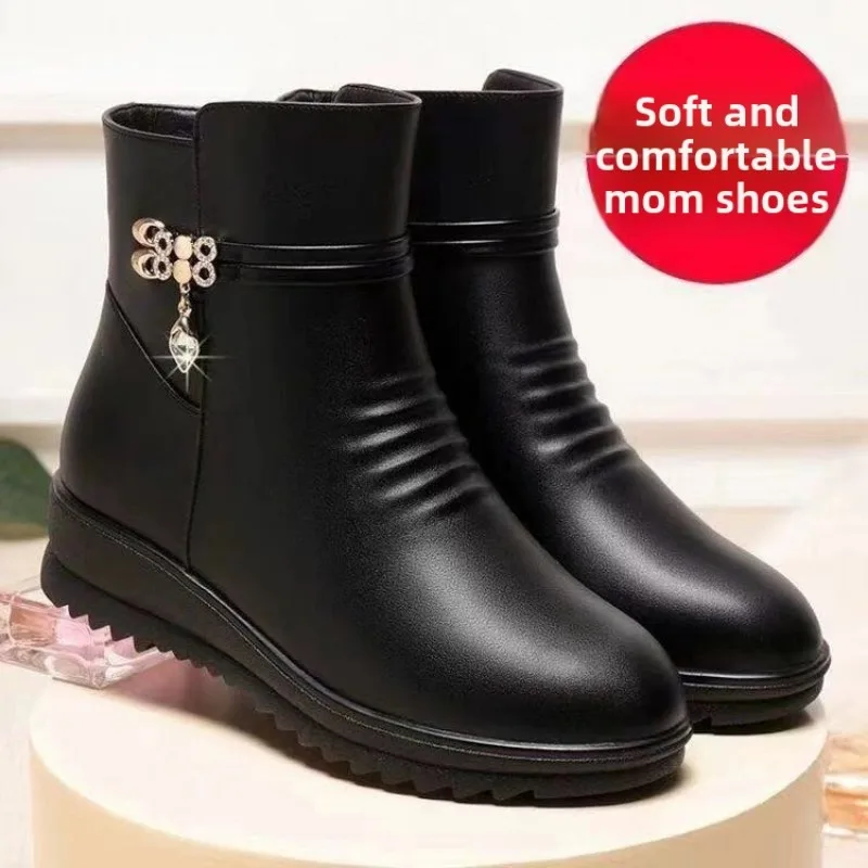 

Winter Women's Boots 2024 New Plush Warm Ankle Boots Waterproof Black Mom Wool Snow Boots Platform Side Zipper Cotton Shoes