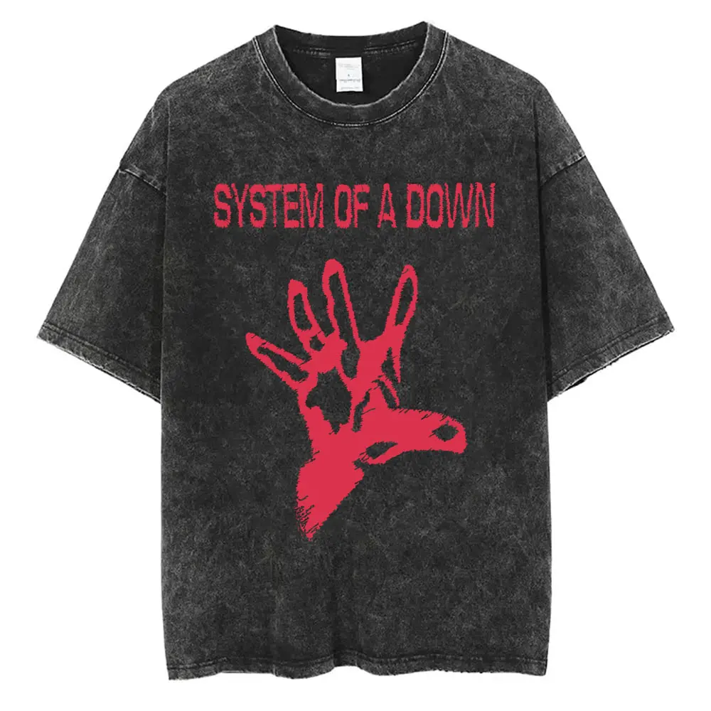 Washed Vintage System of A Down Logo Print T-shirt Men Women