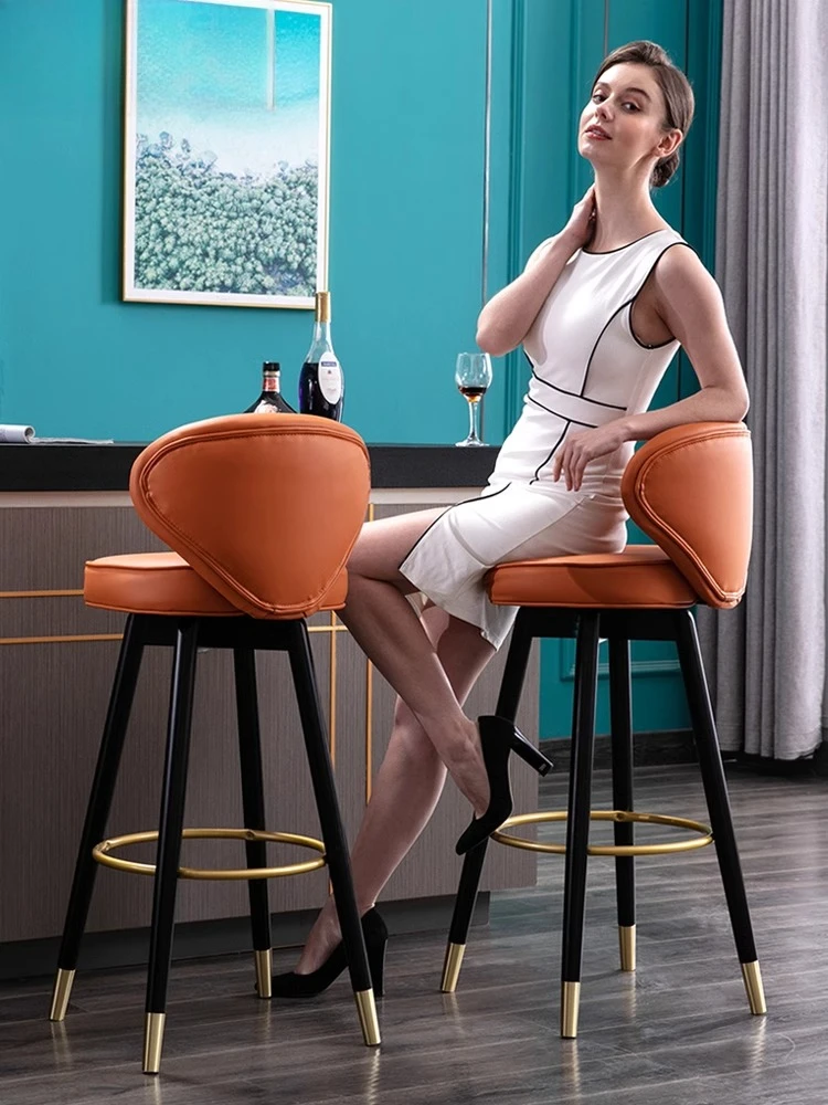 

Nordic light luxury rotating bar chair home American backrest high stool solid wood Internet celebrity modern simple bar chair
